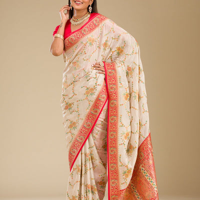Beige Zariwork Banarasi Silk Saree