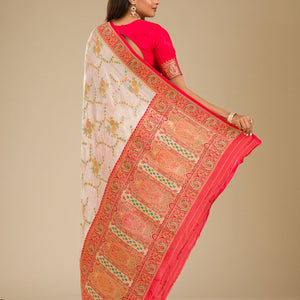 Beige Zariwork Banarasi Silk Saree