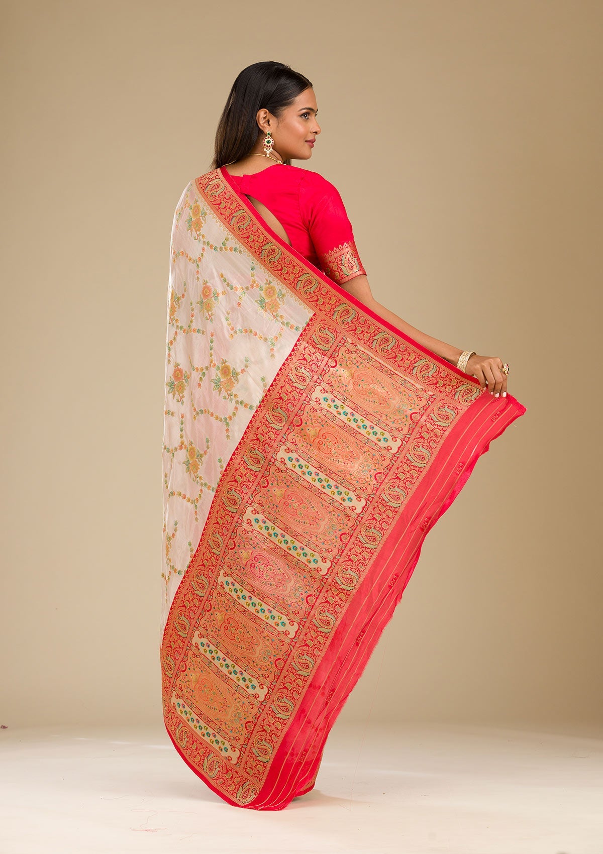 Beige Zariwork Banarasi Silk Saree