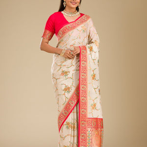 Beige Zariwork Banarasi Silk Saree