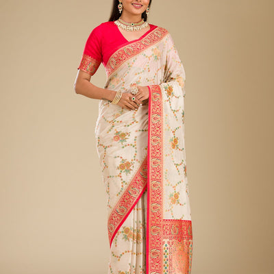 Beige Zariwork Banarasi Silk Saree