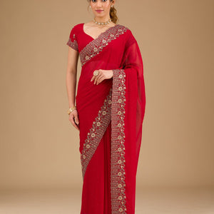 Red Zariwork Georgette Saree