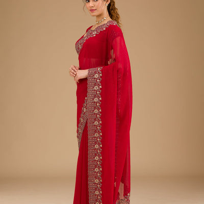 Red Zariwork Georgette Saree
