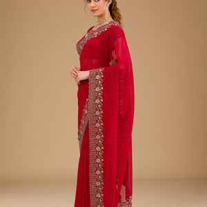Red Zariwork Georgette Saree