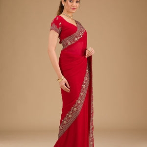 Red Zariwork Georgette Saree