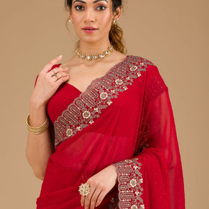 Red Zariwork Georgette Saree