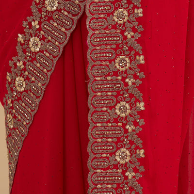 Red Zariwork Georgette Saree