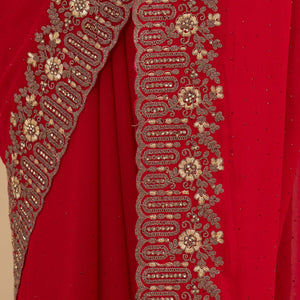 Red Zariwork Georgette Saree