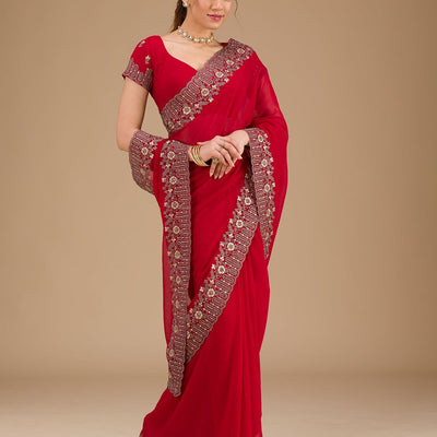 Red Zariwork Georgette Saree