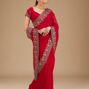 Red Zariwork Georgette Saree