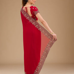 Red Zariwork Georgette Saree