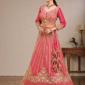 Red Zariwork Raw Silk Readymade Lehenga