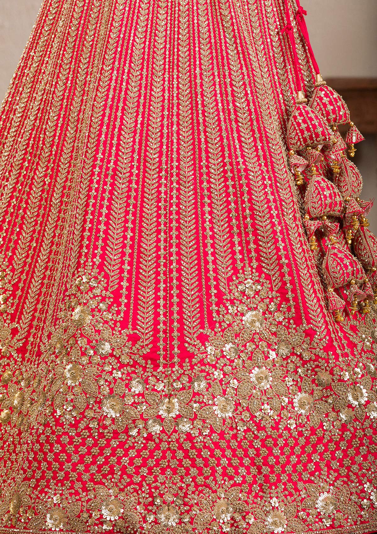 Red Zariwork Raw Silk Readymade Lehenga