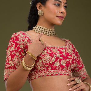 Red Zariwork Raw Silk Readymade Lehenga