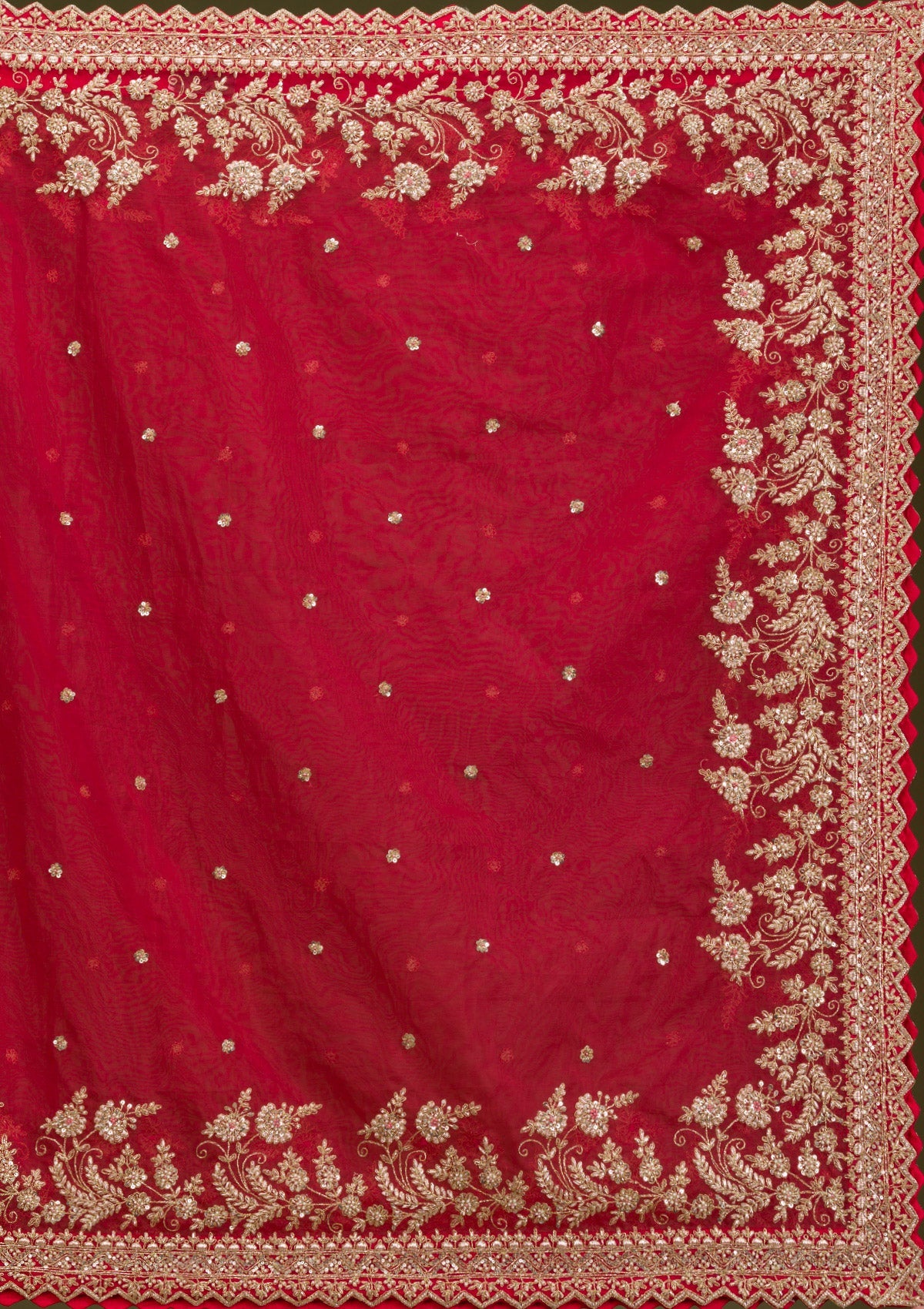 Red Zariwork Raw Silk Readymade Lehenga
