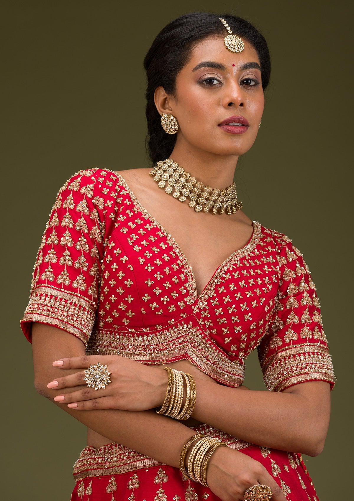 Red Zariwork Raw Silk Readymade Lehenga