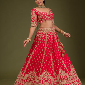 Red Zariwork Raw Silk Readymade Lehenga
