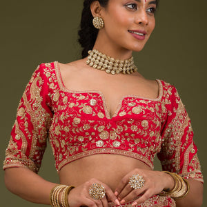 Red Zariwork Raw Silk Readymade Lehenga