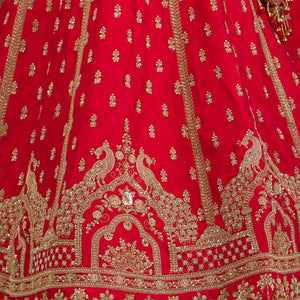 Red Zariwork Raw Silk Readymade Lehenga