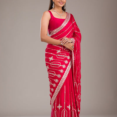 Red Zariwork Satin Saree