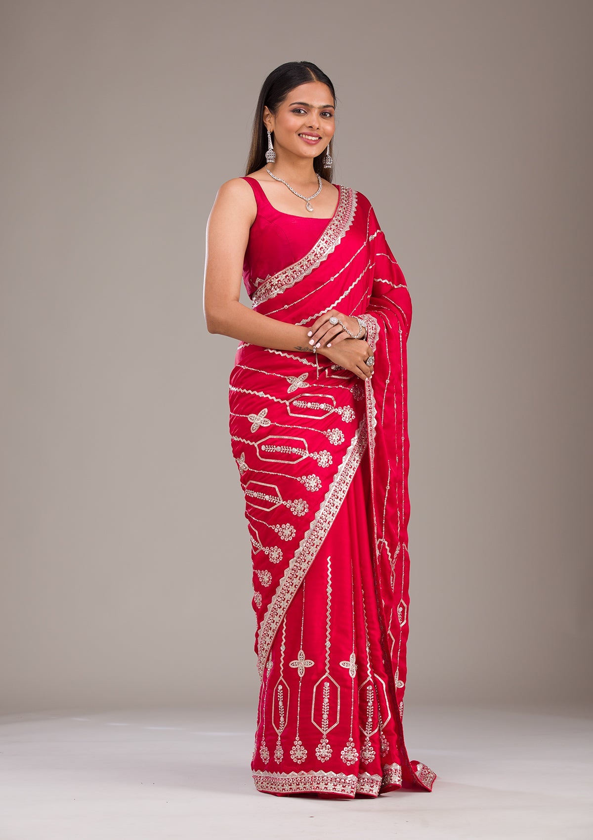 Red Zariwork Satin Saree
