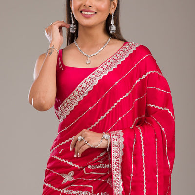 Red Zariwork Satin Saree
