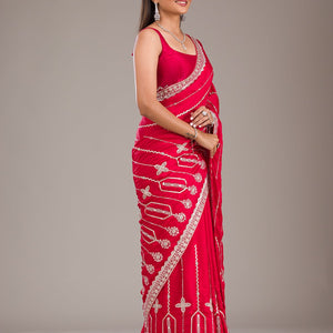 Red Zariwork Satin Saree