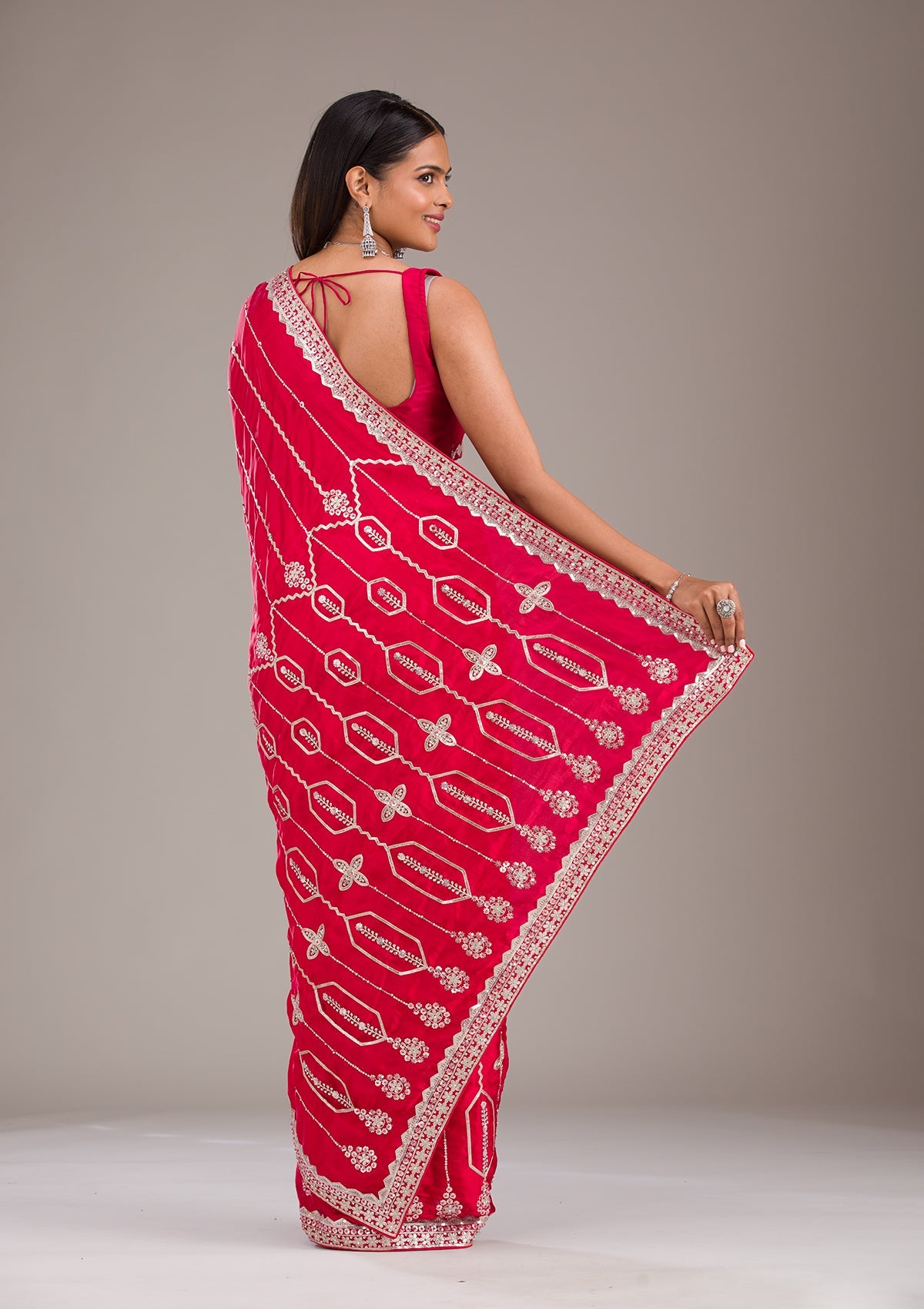 Red Zariwork Satin Saree
