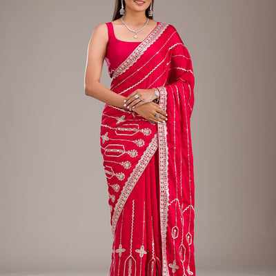 Red Zariwork Satin Saree