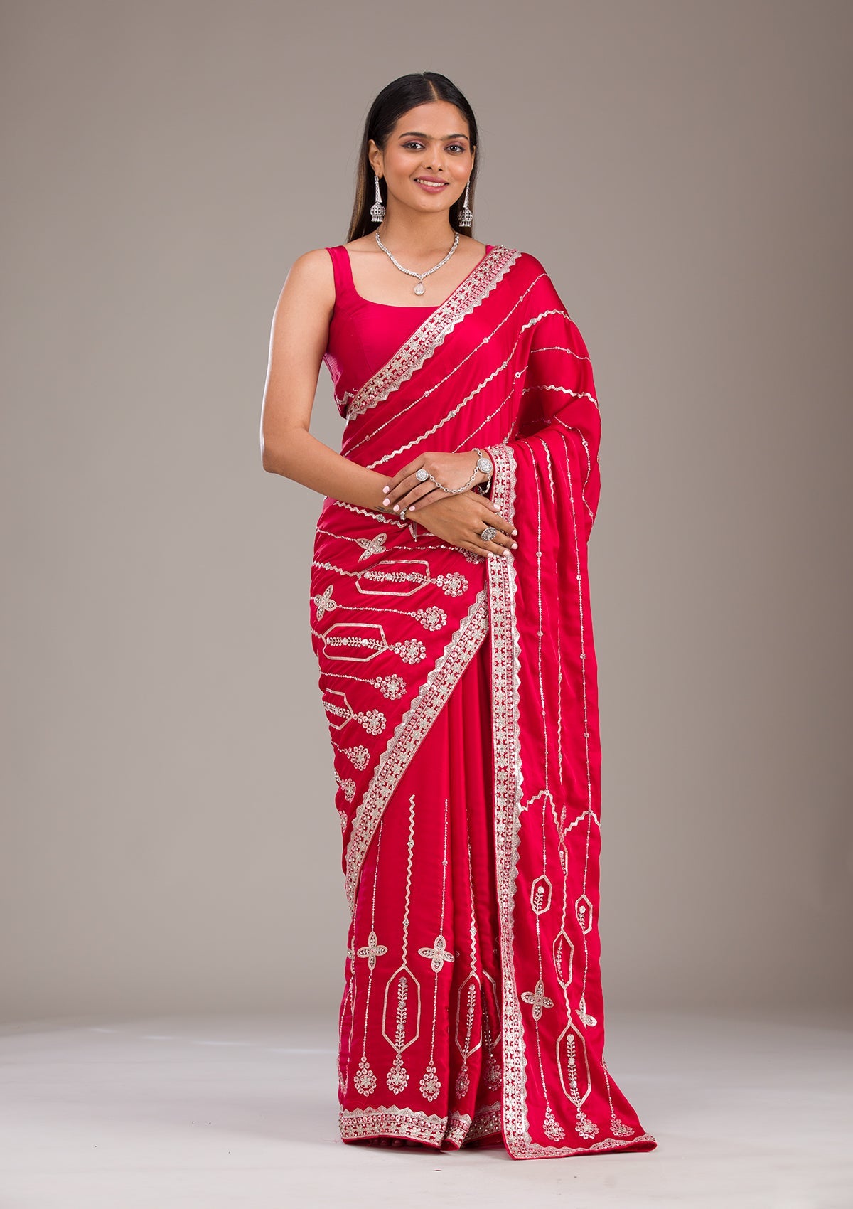 Red Zariwork Satin Saree