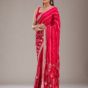 Red Zariwork Satin Saree