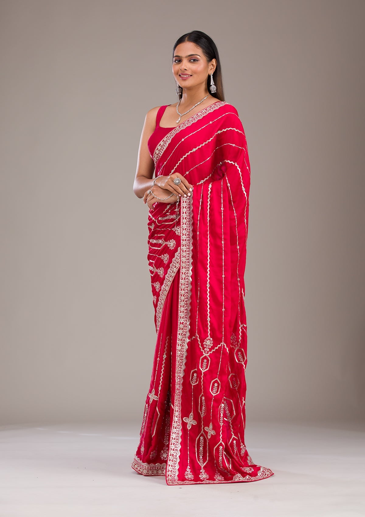 Red Zariwork Satin Saree