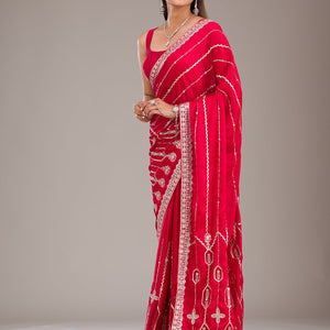 Red Zariwork Satin Saree