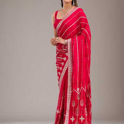 Red Zariwork Satin Saree