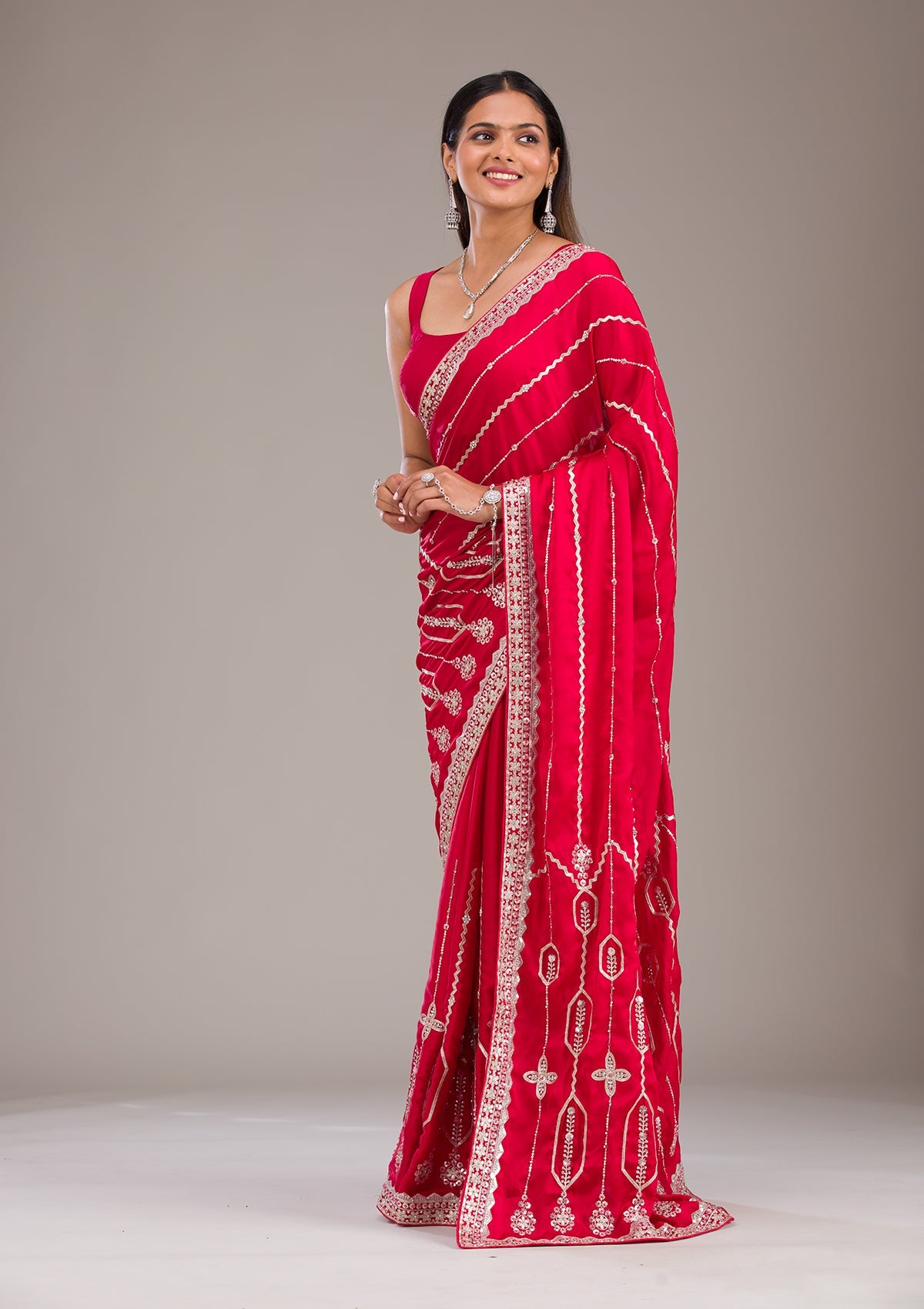 Red Zariwork Satin Saree