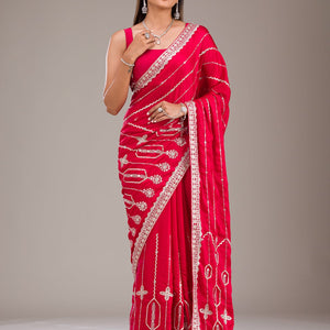 Red Zariwork Satin Saree