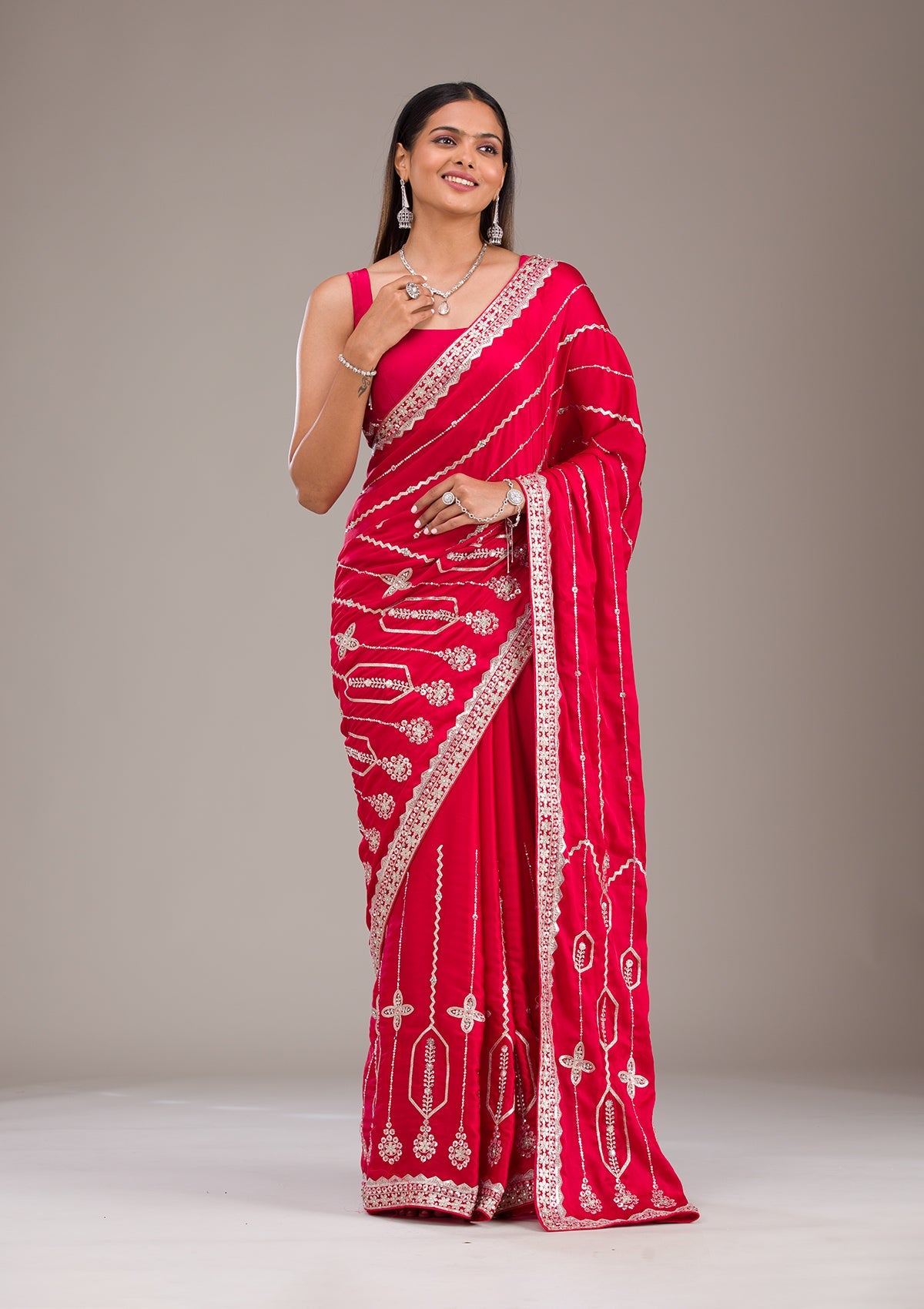 Red Zariwork Satin Saree