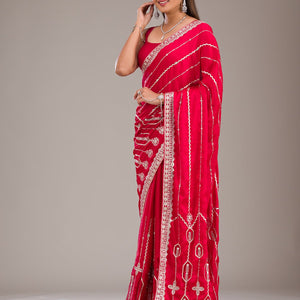Red Zariwork Satin Saree