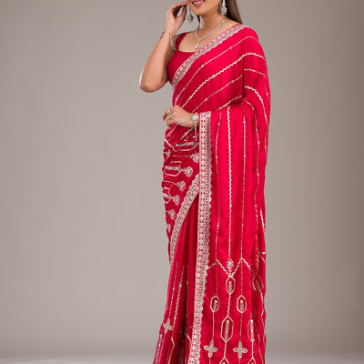 Red Zariwork Satin Saree