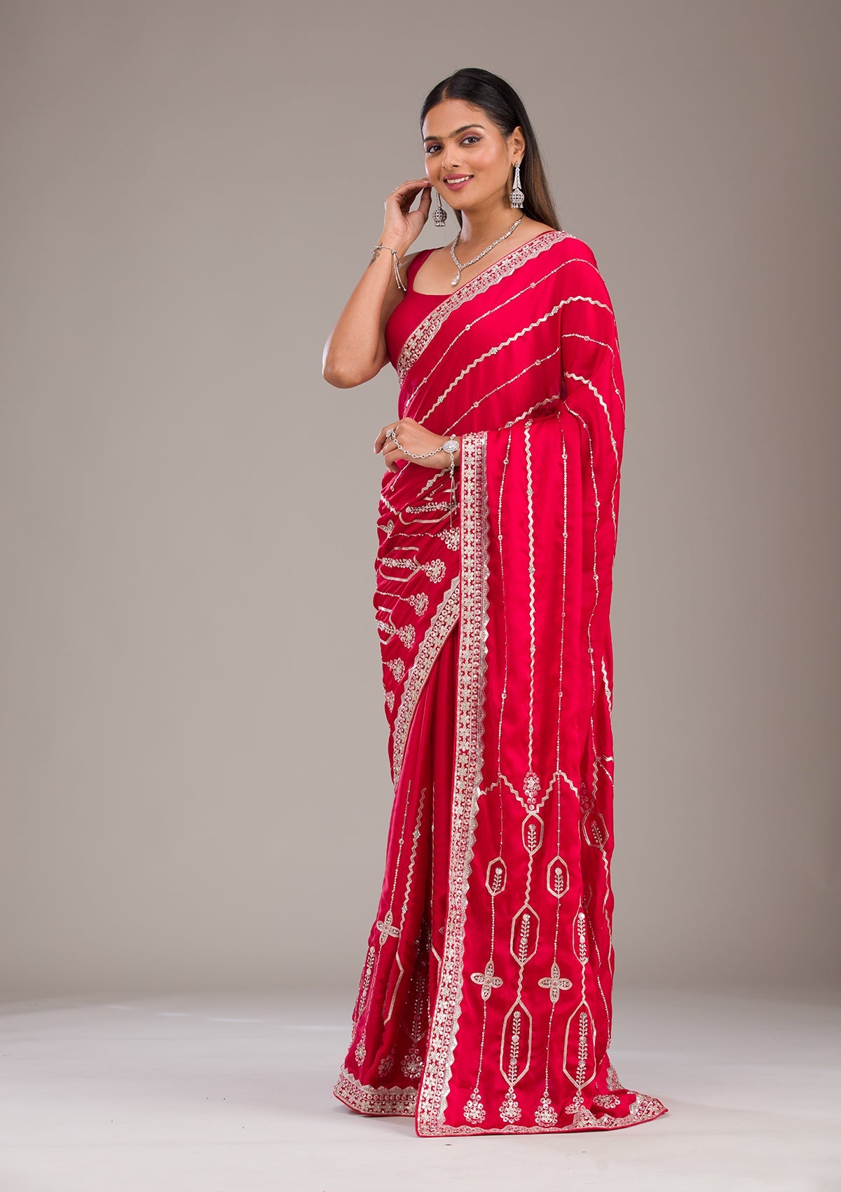 Red Zariwork Satin Saree