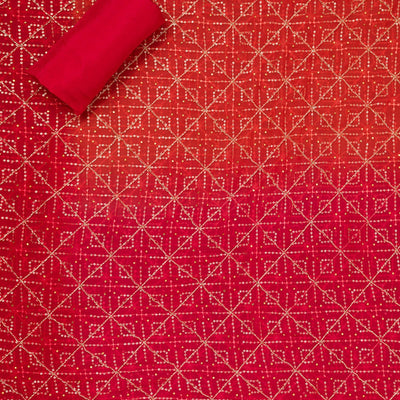 Red Zariwork Semi Crepe Unstitched Salwar Suit