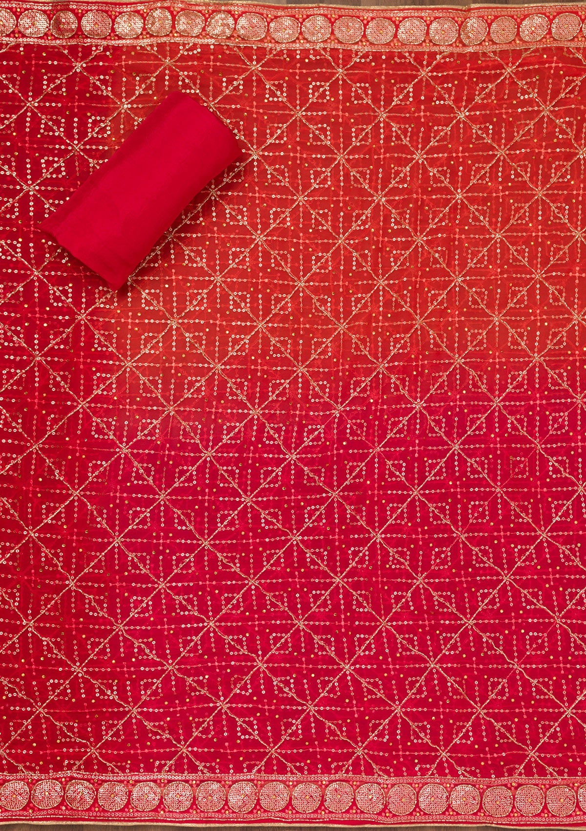 Red Zariwork Semi Crepe Unstitched Salwar Suit