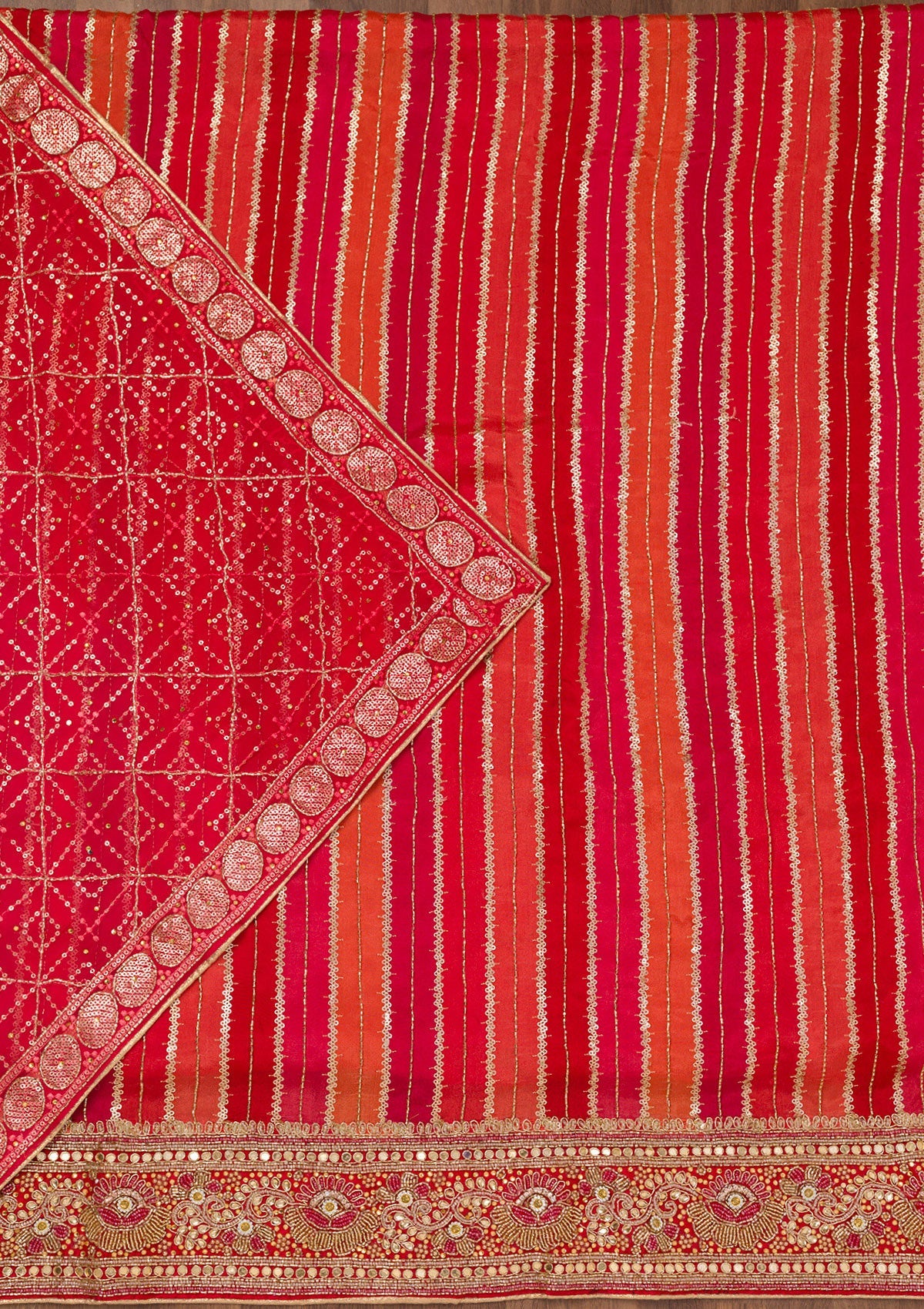 Red Zariwork Semi Crepe Unstitched Salwar Suit