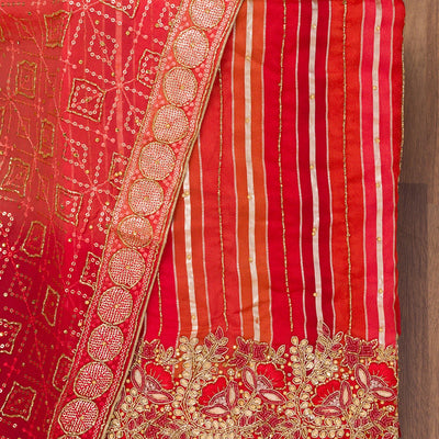 Red Zariwork Semi Crepe Unstitched Salwar Suit