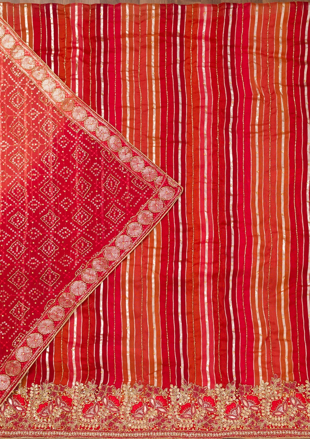 Red Zariwork Semi Crepe Unstitched Salwar Suit