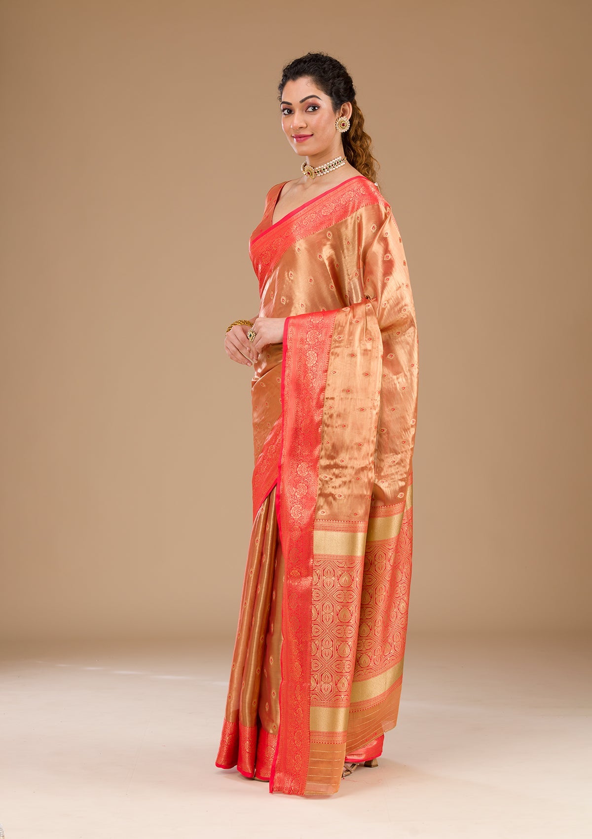Red Zariwork Tissue Saree