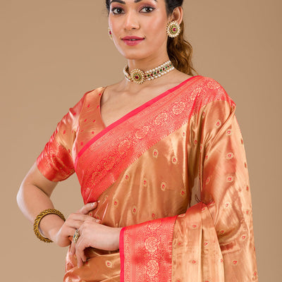 Red Zariwork Tissue Saree
