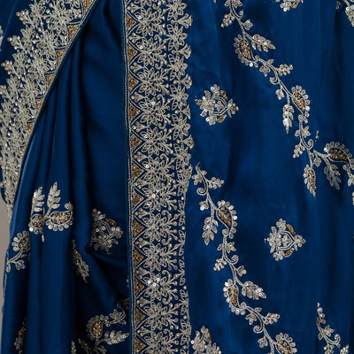 Royal Blue Threadwork Satin Saree