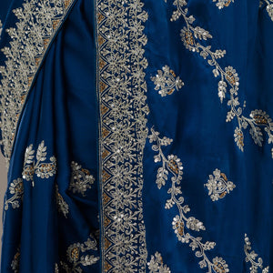 Royal Blue Threadwork Satin Saree