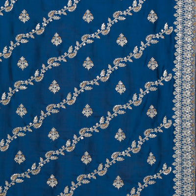 Royal Blue Threadwork Satin Saree